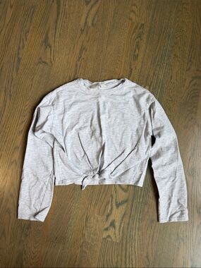 Long Sleeve Tie-Front Crop Top - Light Gray